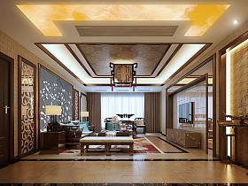 中式客厅吊顶电视背景墙设计方案