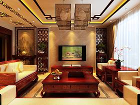 中式客厅吊顶电视背景墙装修案例