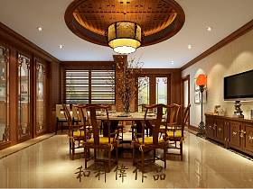 中式中式风格餐厅别墅效果图