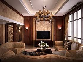 美式美式风格客厅吊顶背景墙电视背景墙设计案例