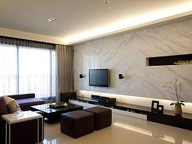 现代客厅窗帘电视背景墙装修图