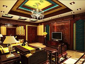 中式客厅吊顶电视背景墙设计案例展示