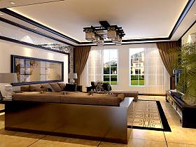 中式客厅吊顶窗帘设计案例