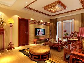 中式客厅吊顶电视背景墙设计案例